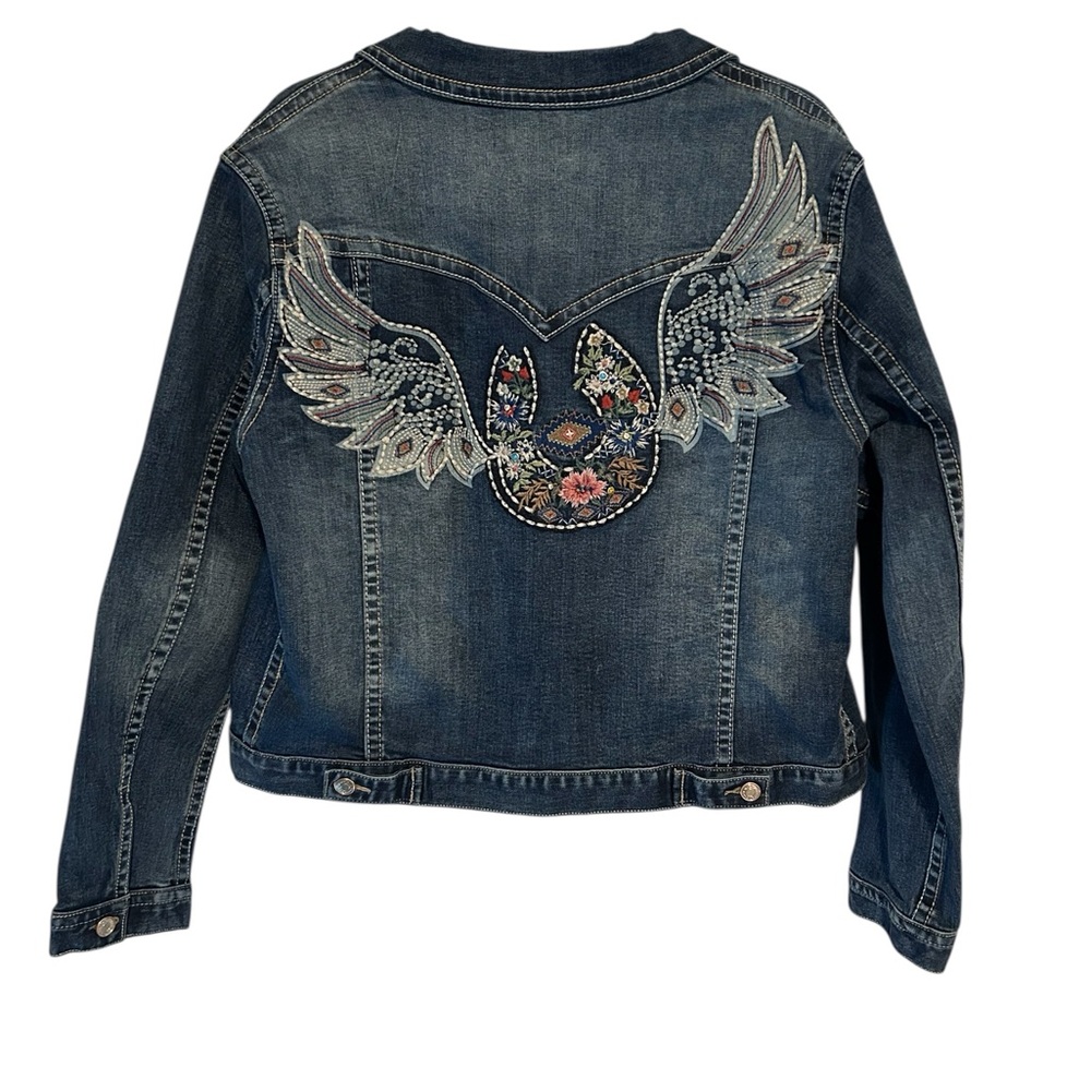 Grace Blue Denim Jacket with Angel Wings XL - Picture 2 of 6